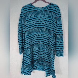 Tianello Turquoise and Black Striped Rockabilly Midi Dress